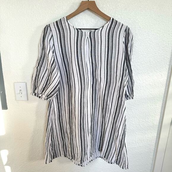 Bryn Walker Women's Large 100% Cotton Striped Mini Dress Coastal Gauze Minimal - Picture 1 of 11